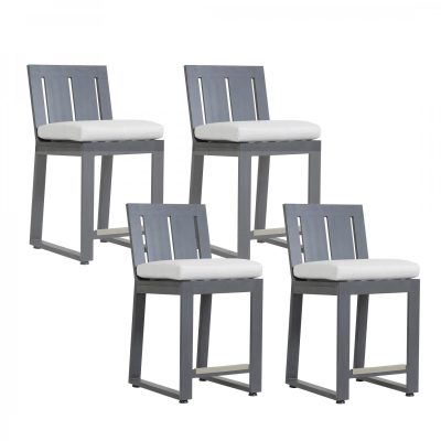 Redondo 4 Piece Aluminum Patio Counter Height Bar Stool Set W/ Sunbrella Cast Silver Cushions By Sunset West