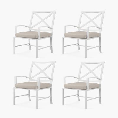 Sunset West Bristol 4 Piece Aluminum Patio Dining Chair Set W/ Sunbrella Canvas Flax Self Welt Cushions