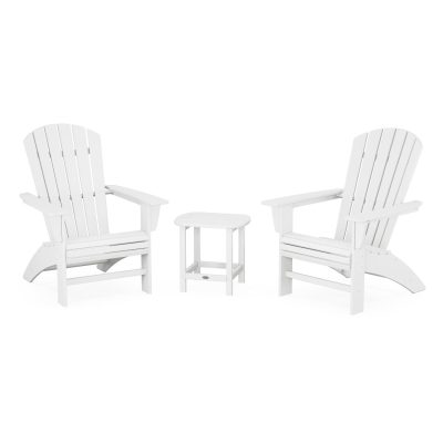 POLYWOOD Nautical 3-Piece Curveback Adirondack Set – White