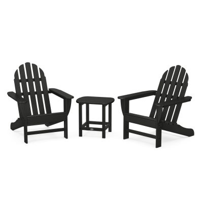 POLYWOOD Classic Adirondack 3-Piece Set W/ South Beach 18-Inch Side Table – Black