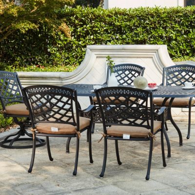 Darlee Sedona 7 Piece Cast Aluminum Patio Dining Set W/ 72 X 42 Inch Rectangular Table & Sesame Cushions