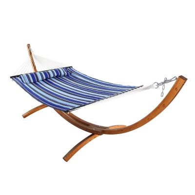 Ultimate Patio Quilted Double Hammock w/ 13-Foot Wood Stand & Pillow – Catalina Beach