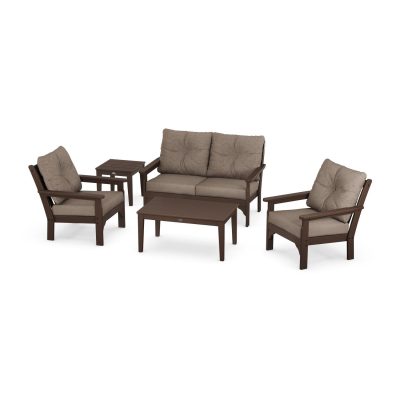 POLYWOOD Vineyard 5-Piece Deep Seating Set w/ Loveseat – Mahogany / Spiced Burlap