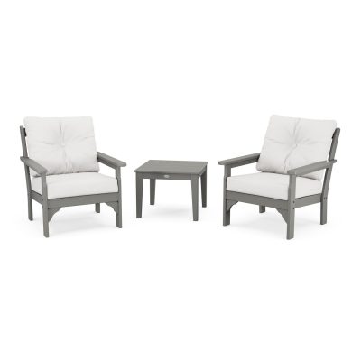 POLYWOOD Vineyard 3-Piece Deep Seating Set – Slate Grey / Natural Linen