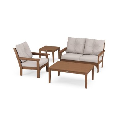 POLYWOOD Vineyard 4-Piece Deep Seating Set – Teak / Dune Burlap