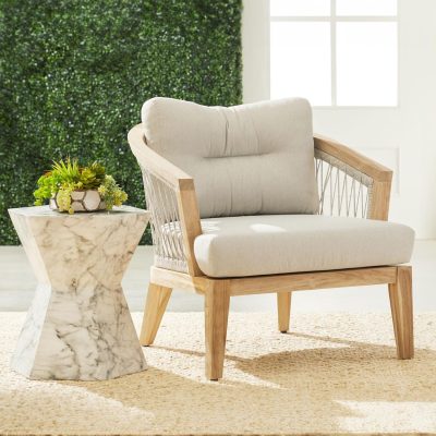 Heritage Way 2 Pc Gray Teak Seating Set W/ Ivory Marble Accent Table in Taupe & White/Light Gray By Lakeview