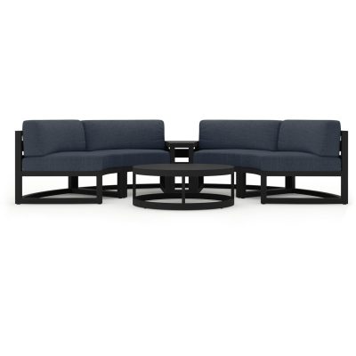 Misty Cove 4 Pc Aluminum Curve Loveseat Set in Black W/ Spectrum Indigo Cushions By Lakeview