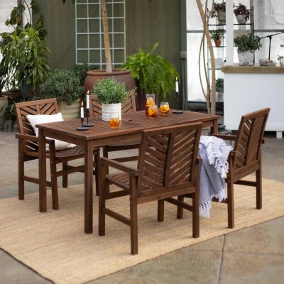 Ultimate Patio Wishlake 5 Piece Acacia Patio Dining Set W/ 60 X 32 Inch Rectangular Table – Dark Brown