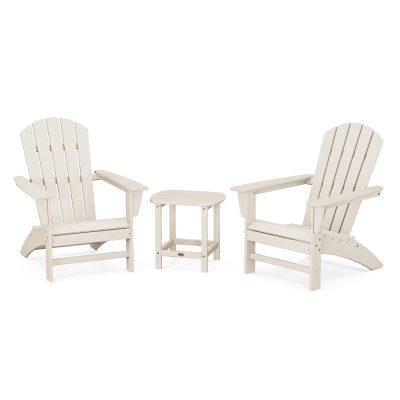 POLYWOOD Nautical 3-Piece Adirondack Set w/ South Beach 18-Inch Side Table – Sand