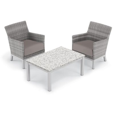 Argento 3 Piece Wicker Patio Conversation Set W/ Lite-Core Ash Coffee Table & Stone Cushions By Oxford Garden