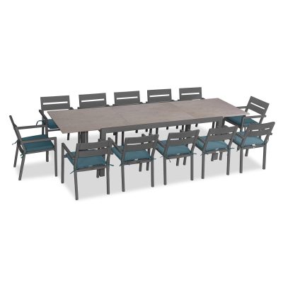 Calm Bay 13 Pc Extendable Dining Set in Slate/Barnwood/Cast Lagoon by Lakeview