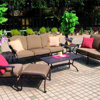 Darlee Ten Star 7 Piece Cast Aluminum Patio Conversation Seating Set With Coffee Table & 2 End Tables