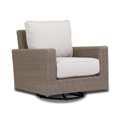 Coronado Wicker Patio Swivel Rocker Club Chair W/ Sunbrella Canvas Flax Cushions By Sunset West