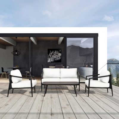 Midnight Cove 4 Pc Aluminum Loveseat Seating Set in Black/Carbon/Canvas Natural By Lakeview Outdoor Designs