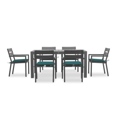 Calm Bay Classic 7 Pc Rectangular Dining Set in Slate/Spectrum Peacock by Lakeview