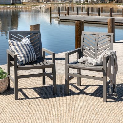 Ultimate Patio Wishlake 2 Piece Acacia Patio Dining Arm Chair Set – Gray Wash