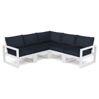 POLYWOOD EDGE 5-Piece Modular Deep Seating Set in White / Marine Indigo