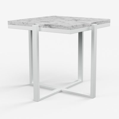 Sunset West Bazaar 22-Inch Square Aluminum Patio End Table W/ Honed Carrara Marble Top – Frost