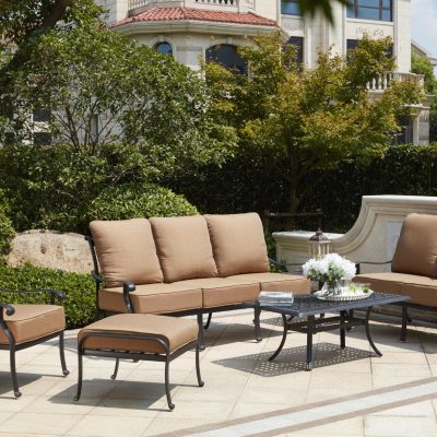 Capri 6 Piece Cast Aluminum Patio Conversation Set W/ Sesame Polyester Cushions By Darlee