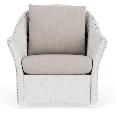 Weekend Retreat Wicker Club Chair in Matte White/Remy Cloud By Lloyd Flanders