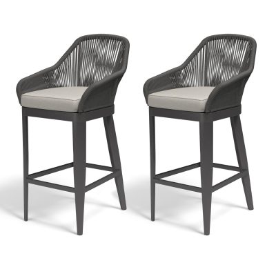 Sunset West Milano 2 Piece Olefin Rope & Aluminum Patio Barstool Set W/ Sunbrella Echo Ash Cushions