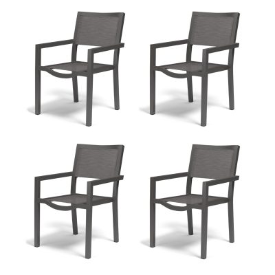 Sunset West Vegas 4 Piece Aluminum Stackable Patio Sling Dining Chair Set W/ Phifertex Graphite Slings