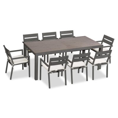 Calm Bay 9 Pc Extendable Dining Set in Slate/Barnwood/Canvas Natural by Lakeview