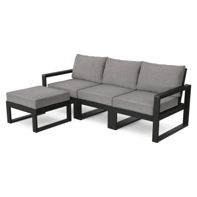 POLYWOOD EDGE 4-Piece Modular Deep Seating Set with Ottoman in Black / Grey Mist