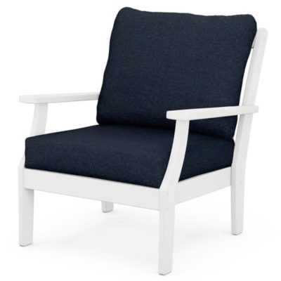 POLYWOOD Braxton Deep Seating Chair in White / Marine Indigo