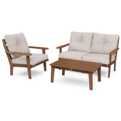 POLYWOOD Lakeside 3-Piece Deep Seating Set – Teak / Dune Burlap