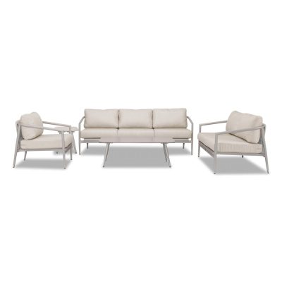 Midnight Cove 5 Pc Aluminum Sofa Seating Set in Urban Stone/Carrera/Cast Silver By Lakeview Outdoor Designs