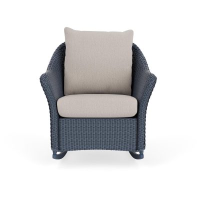 Weekend Retreat Wicker Rocking Chair in Denim Blue/Remy Cloud By Lloyd Flanders