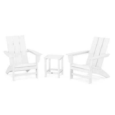 POLYWOOD Modern 3-Piece Adirondack Set w/ Long Island 18-Inch Side Table – White