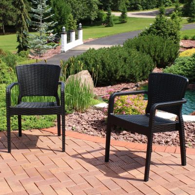 Ultimate Patio Pelican Hill Plastic Stackable Arm Chair – Set of 2 – Black