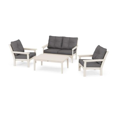 POLYWOOD Vineyard 4-Piece Deep Seating Set w/ 2 Club Chairs – Sand / Ash Charcoal