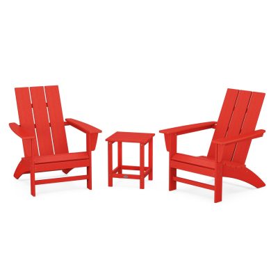 POLYWOOD Modern 3-Piece Adirondack Set w/ Long Island 18-Inch Side Table – Sunset Red