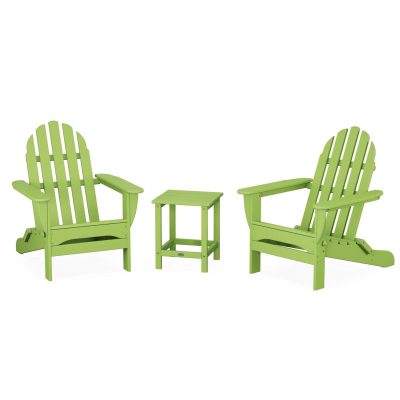 POLYWOOD Classic Folding Adirondack 3-Piece Set W/ Long Island 18-Inch Side Table – Lime