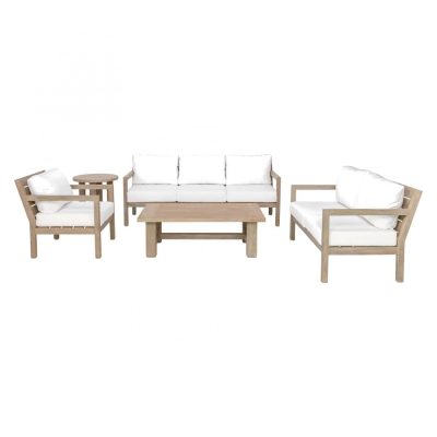 Monday 5 Piece Brushed Teak Patio Seating Set in Natural By Teak + Table