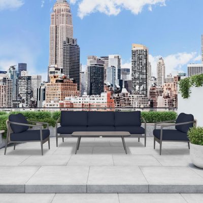 Midnight Cove 4 Pc Aluminum Sofa Seating Set in Slate/Pebble Gray/Spectrum Indigo By Lakeview Outdoor Designs