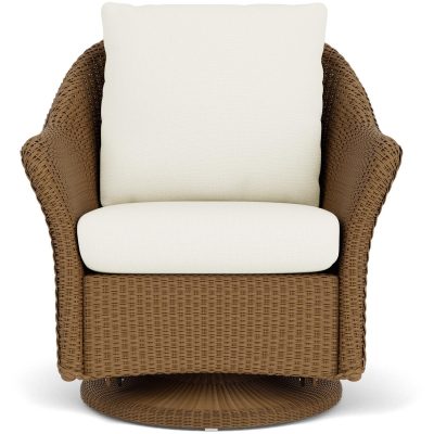 Weekend Retreat Wicker Club Chair w/ Swivel Gliders in Hickory/Sailcloth Salt By Lloyd Flanders