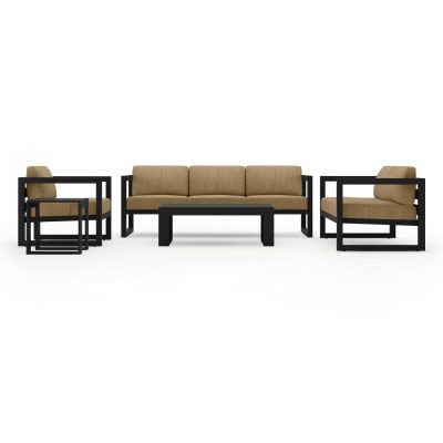 Misty Cove 5 Pc Aluminum Sofa Set in Black W/ Heather Beige Cushions By Lakeview