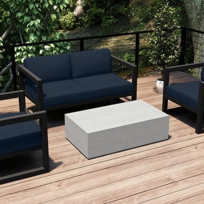 Misty Cove 4 Pc Aluminum Loveseat Set in Slate W/ Spectrum Indigo Cushions & Long Coffee Table By Lakeview