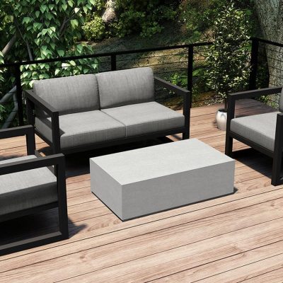 Misty Cove 4 Pc Aluminum Loveseat Set in Slate W/ Cast Silver Cushions & Long Coffee Table By Lakeview