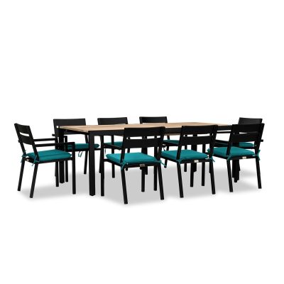 Calm Bay Communal 9 Pc Extendable Reclaimed Teak Dining Set in Black/Spectrum Peacock by Lakeview