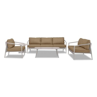 Midnight Cove 5 Pc Aluminum Sofa Seating Set in Urban Stone/Carrera/Heather Beige By Lakeview Outdoor Designs