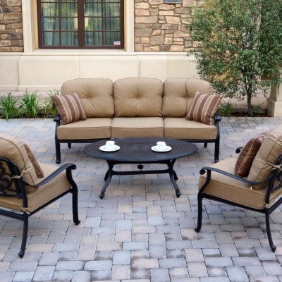 Darlee Elisabeth 4 Piece Cast Aluminum Patio Conversation Set W/ Sesame Cushions