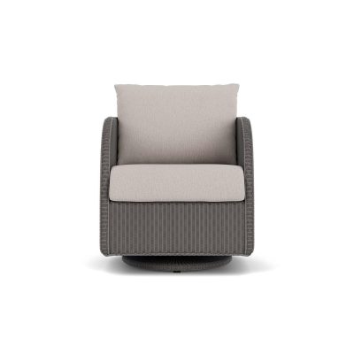 Essence Wicker Club Chair w/ Swivel Gliders in Pewter/Remy Cloud By Lloyd Flanders