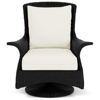 Mandalay Wicker Swivel Rockers Club Chair in Ebony/Sailcloth Salt By Lloyd Flanders