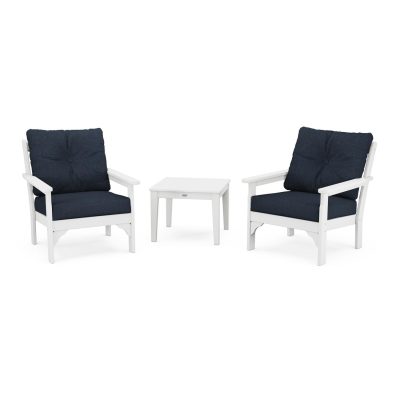 POLYWOOD Vineyard 3-Piece Deep Seating Set – White / Marine Indigo