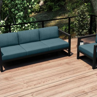 Misty Cove 2 Pc Aluminum Seating Set in Slate W/ Cast Lagoon Cushions By Lakeview